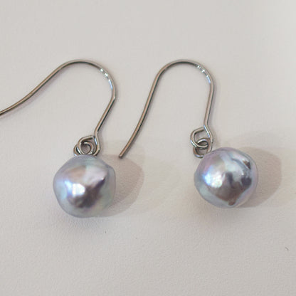 Actual product Natural color akoya Baroque pearl 9mm - 9.5mm Surgical Stainless Steel Seawater Akoya Pearl Hook Earrings Japan