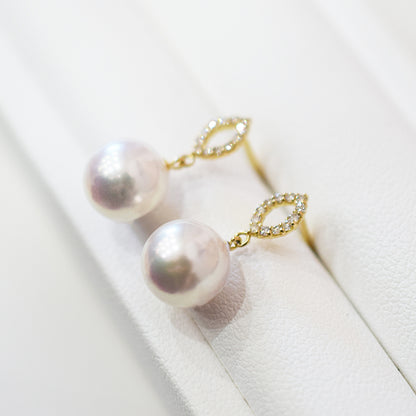 【K18YG / K18WG】Hanadama rank Whitepink 7.5mm - 8.5mm Earring Diamond 0.06ct Seawater Real Akoya Pearl Japan anniversary Japanese Wedding あこや 真珠