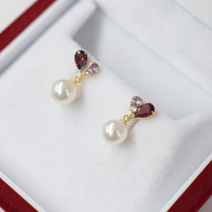 Hanadama rank Whitepink 5.5mm - 6.5mm Earrings Semi-precious stone Japan White topaz Rhodolite Garnet amethyst あこや 真珠