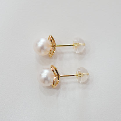 【K18YG / K14WG】Hanadama rank 6mm - 6.5mm Seawater Akoya Pearl White Pink Stud Earring Japan anniversary Japanese Seawater birthday 真珠 あこや 花珠級