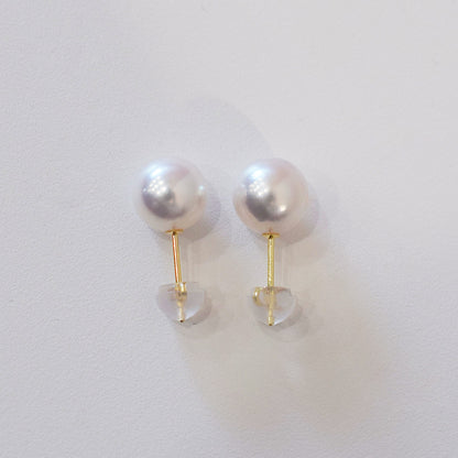 【K10YG / K10WG】 Hanadama rank 7.5mm - 8.5mm Seawater Akoya Pearl White Pink Stud Earring Japan anniversary Japanese Seawater birthday 真珠 あこや 花珠級