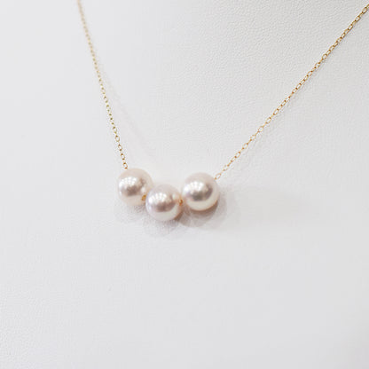 【K10 / K18】Rare White pink 7.5mm - 8.5mm Seawater Real Akoya Pearl 3pc necklace AkoyaPearl Japan あこや 真珠