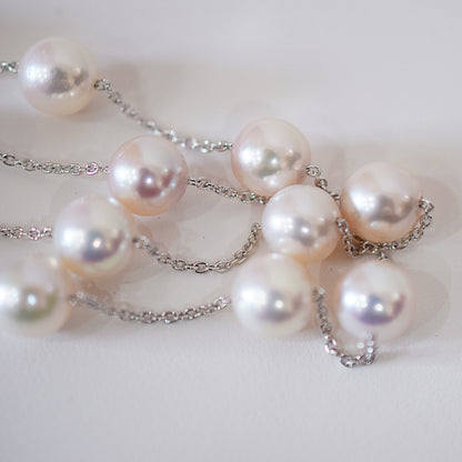 Limited to actual item Station necklace akoya pearl White pink 8mm - 8.5mm Real Akoya Pearl Japan 19.6inch akoyapearl reenspearl Silver