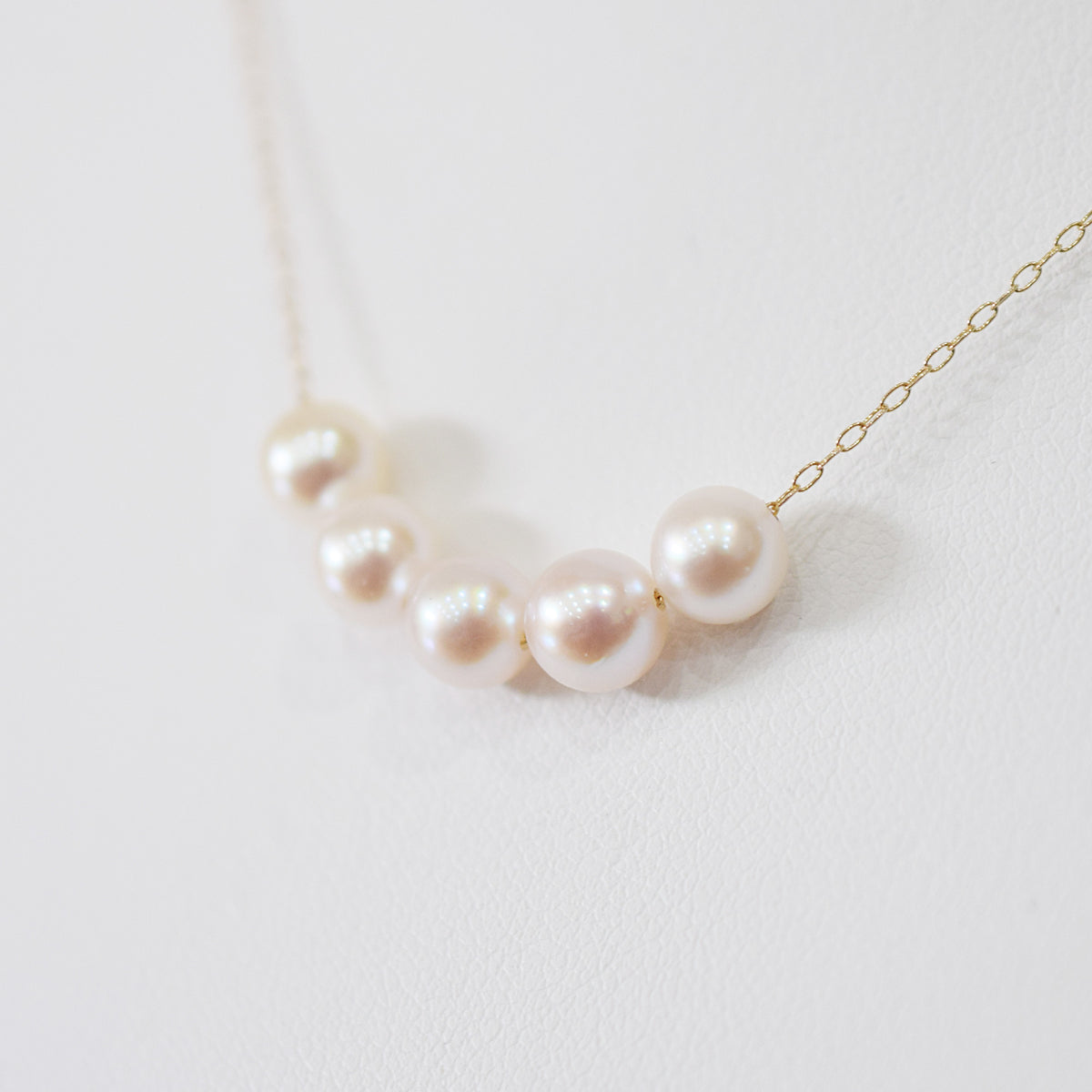 【 K10 / K18 】Rare White pink 5.5mm - 6.5mm Seawater Real Akoya Pearl 5pc necklace AkoyaPearl Japan あこや 真珠