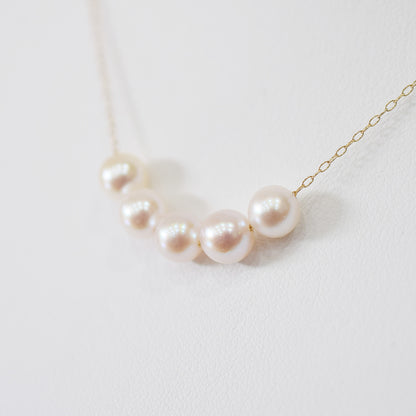 【 K10 / K18 】Rare White pink 5.5mm - 6.5mm Seawater Real Akoya Pearl 5pc necklace AkoyaPearl Japan あこや 真珠