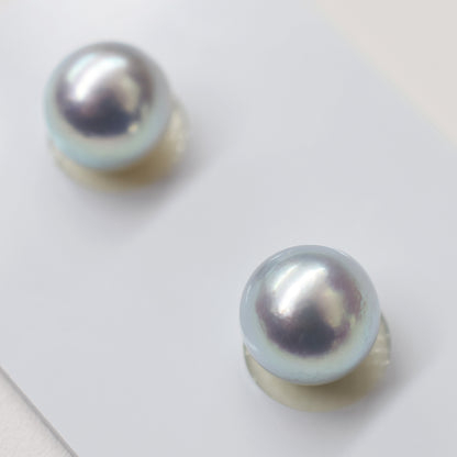 AAA rank Madamaclass bule 9mm - 9.5 mm Natural 1pair 2pc Akoya Pearl studs Earring Japan Japanese Seawater birthday reenspearl Celebrations