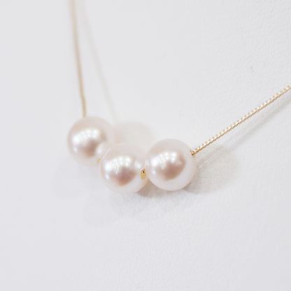 【K10 / K18】Rare White pink 5.5mm - 6.5mm Seawater Real 3pc Akoya Pearl necklace AkoyaPearl Japan あこや 真珠
