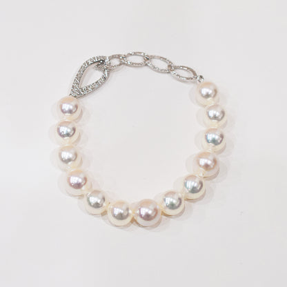 <SALE> Limited to actual item 9mm - 9.5mm White pink Semi - round SV925 19.5cm 7.67inch Akoya Pearl Bracelet From Japan AkoyaPearl Japanese