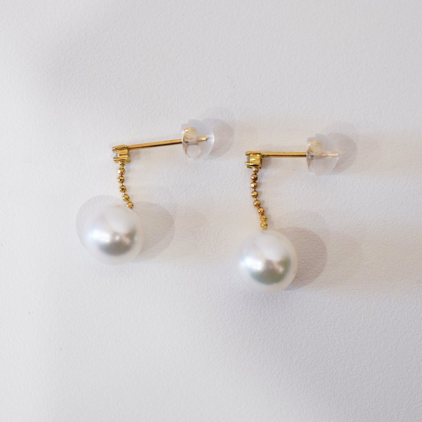 【K18YG / K18WG】Hanadama rank Whitepink 7.5mm - 8.5mm Earring Diamond 0.02ct Seawater Real Akoya Pearl Japan anniversary Japanese Wedding あこや 真珠