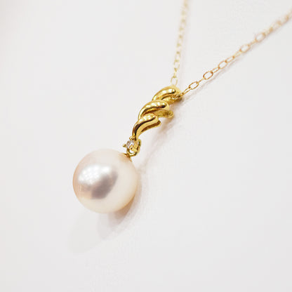 Hanadama rank White pink 8mm - 9.5mm Diamond 18K pendant necklace Akoya Pearl Real Japan Seawater pearl SIKC420 RP00021