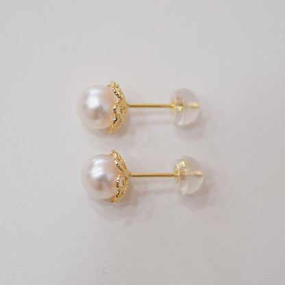 【K18YG / K14WG】Hanadama rank 6mm - 6.5mm Seawater Akoya Pearl White Pink Stud Earring Japan anniversary Japanese Seawater birthday 真珠 あこや 花珠級