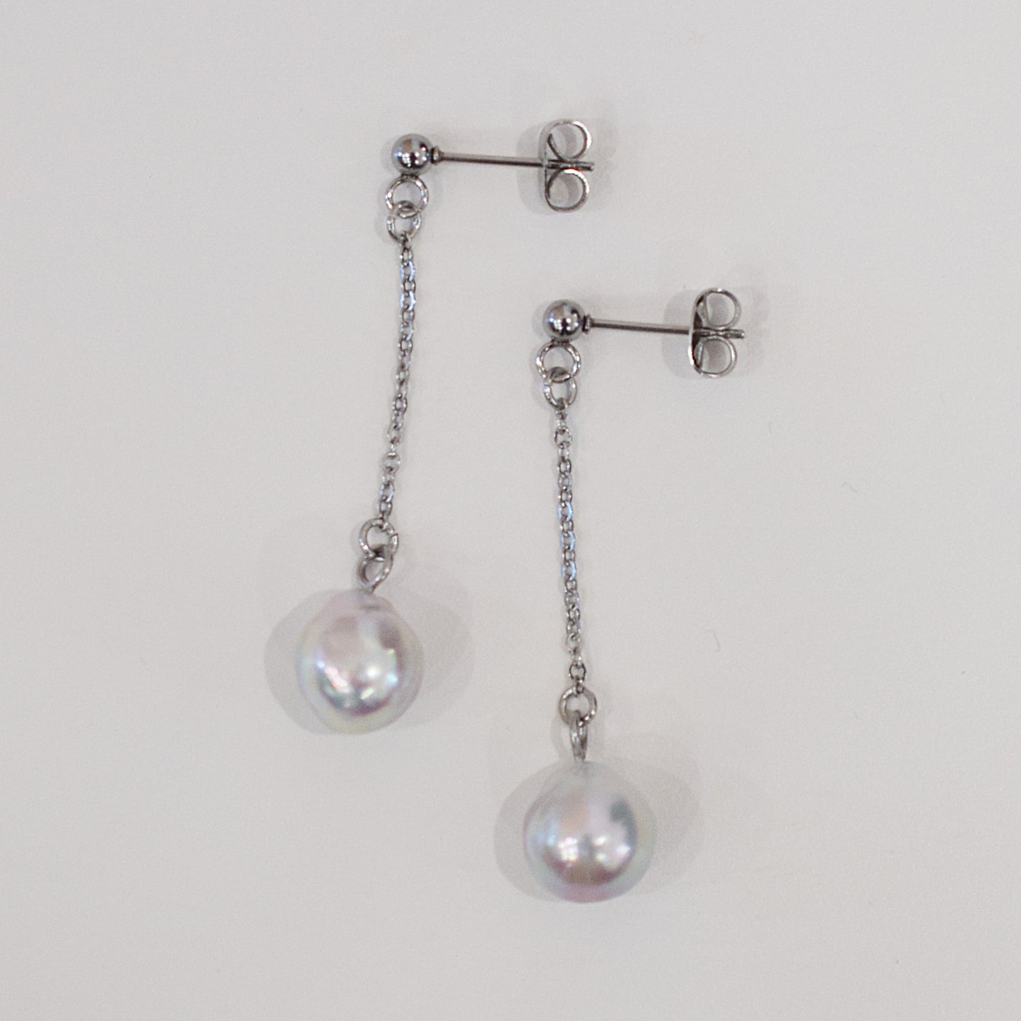 Actual product Natural color akoya Baroque pearl 9mm - 10mm Surgical Stainless Steel Seawater Akoya Pearl Stud Earrings Japan