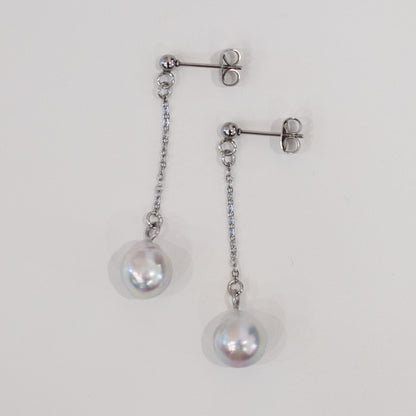 Actual product Natural color akoya Baroque pearl 9mm - 10mm Surgical Stainless Steel Seawater Akoya Pearl Stud Earrings Japan