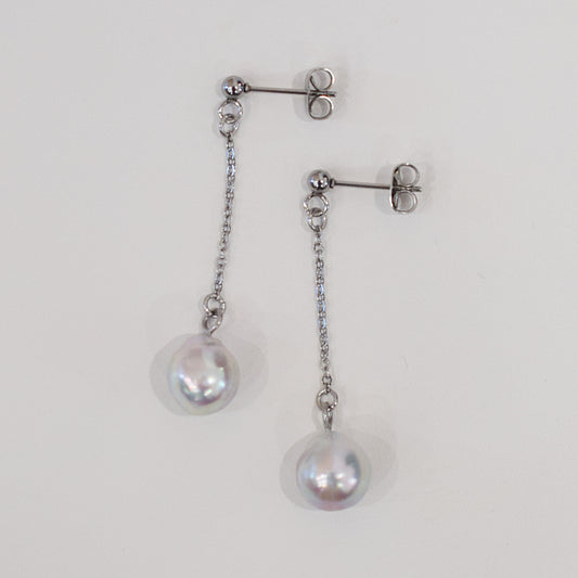 Actual product Natural color akoya Baroque pearl 9mm - 10mm Surgical Stainless Steel Seawater Akoya Pearl Stud Earrings Japan