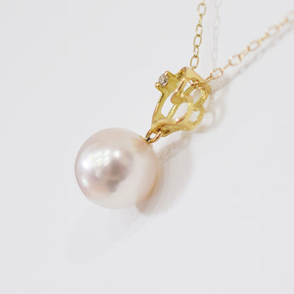 【K18YG / K18WG】Hanadama rank White pink 8mm - 9.5mm Diamond pendant necklace Akoya Pearl Real Japan Seawater pearl