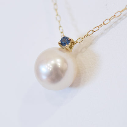 Hanadama rank White pink 8mm - 9.5mm Birthstone Sapphire 10K pendant necklace Akoya Pearl Real Japan Seawater pearl