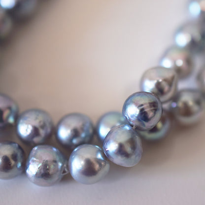 Limited to actual item Necklace Natural color Baroque 8mm - 9.5mm Real Akoya Pearl Japan 16.5inch 42cm starand Japanese choker reenspearl