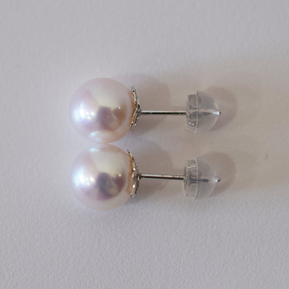 Actual product Whitepink 8mm - 8.5mm Seawater Akoya Pearl Stud Earring K14WG From Japan Japanese Seawater reenspearl