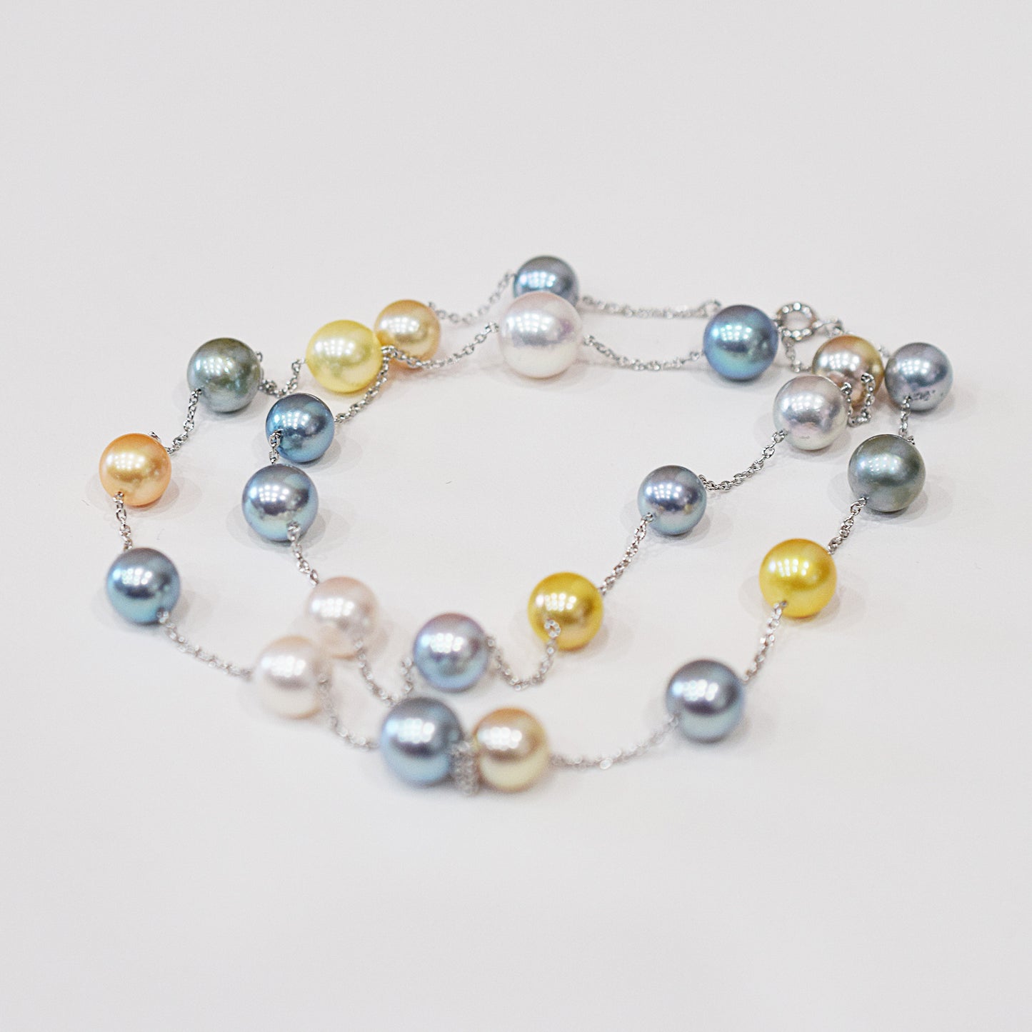 Limited to actual item Station necklace akoya pearl 7.5mm - 8.5mm Real Akoya Pearl Japan 23.6inch akoyapearl reenspearl Silver
