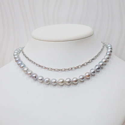 Limited to actual item Necklace Natural color Baroque 8 - 9mm Akoya Pearl Japan 16.5inch starand choker SV925