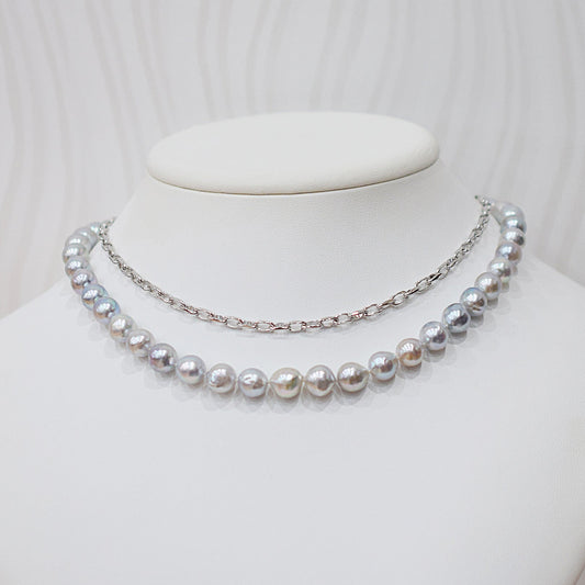 Limited to actual item Necklace Natural color Baroque 8 - 9mm Akoya Pearl Japan 16.5inch starand choker SV925