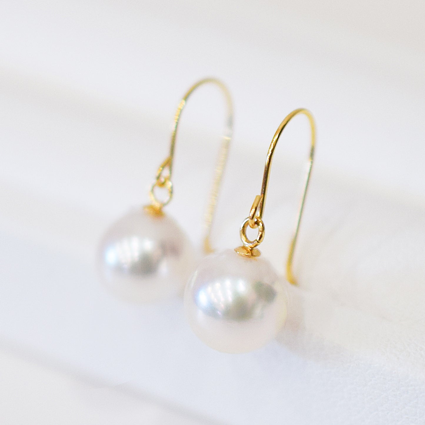 【K10 / K14 / K18】Hanadama rank White pink 7.5mm - 8.5mm Hook earrings Seawater Real Akoya Pearl Japan anniversary Earring Japanese Wedding Ssize 日本 天草