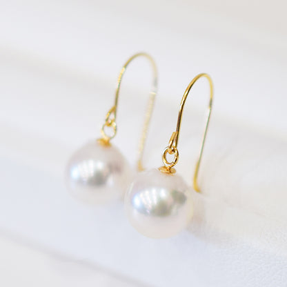 【K10 / K14 / K18】Hanadama rank White pink 7.5mm - 8.5mm Hook earrings Seawater Real Akoya Pearl Japan anniversary Earring Japanese Wedding Ssize 日本 天草