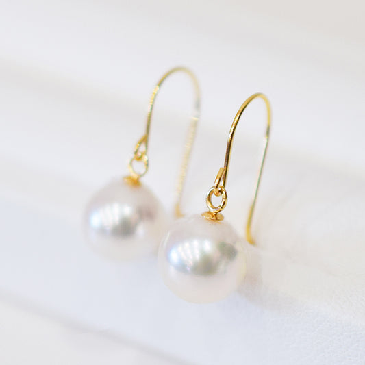 【K10 / K14 / K18】Hanadama rank White pink 7.5mm - 8.5mm Hook earrings Seawater Real Akoya Pearl Japan anniversary Earring Japanese Wedding Ssize 日本 天草