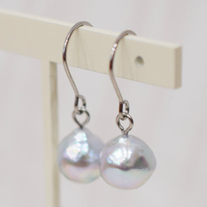 Actual product Natural color akoya Baroque pearl 9mm - 10mm Surgical Stainless Steel Seawater Akoya Pearl Stud Earrings Japan