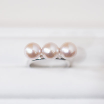 White pink 5.5mm - 8mm Ring Akoya Pearl From Japan SV925 Silver reenspearl Sea Real akoyapearl