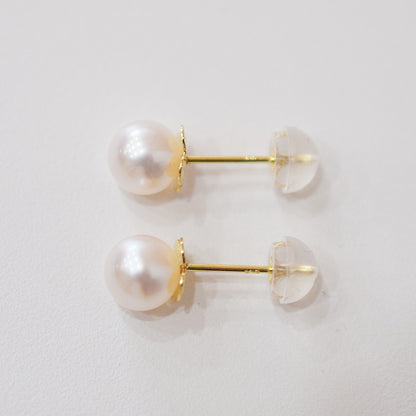 【K18YG / K14WG】Hanadama rank 6mm - 6.5mm Seawater Akoya Pearl White Pink Stud Earring Japan anniversary Japanese Seawater birthday 真珠 あこや 花珠級