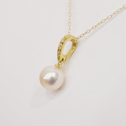 Hanadama rank White pink 8mm - 9.5mm Diamond 18K pendant necklace Akoya Pearl Real Japan Seawater pearl SIKC420 SIK00051
