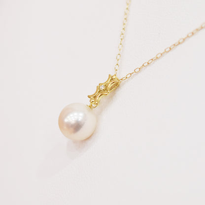 Hanadama rank White pink 8mm - 9.5mm Diamond 18K pendant necklace Akoya Pearl Real Japan Seawater pearl SIKC420 RP0007