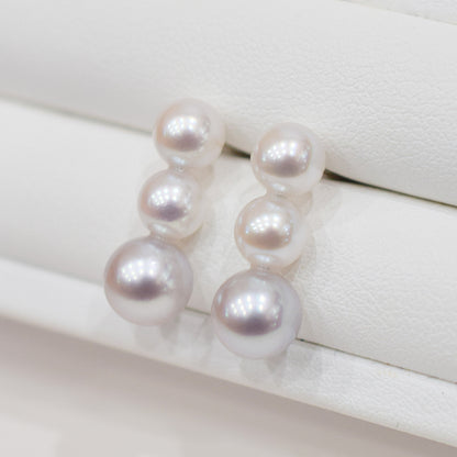 <SALE> Limited to actual item 6mm - 6.5mm × 7.5mm - 8mm Seawater Akoya Pearl White pink Natural color Stud Earring 14KWG Japan Japanese