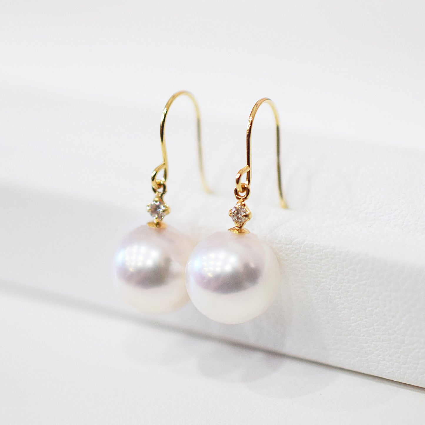 【K18YG / K14WG】Hanadama rank Whitepink 7.5mm - 8.5mm Earring Diamond 0.02ct Seawater Real Akoya Pearl Japan anniversary Japanese Wedding あこや 真珠