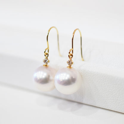 【K18YG / K14WG】Hanadama rank Whitepink 7.5mm - 8.5mm Earring Diamond 0.02ct Seawater Real Akoya Pearl Japan anniversary Japanese Wedding あこや 真珠