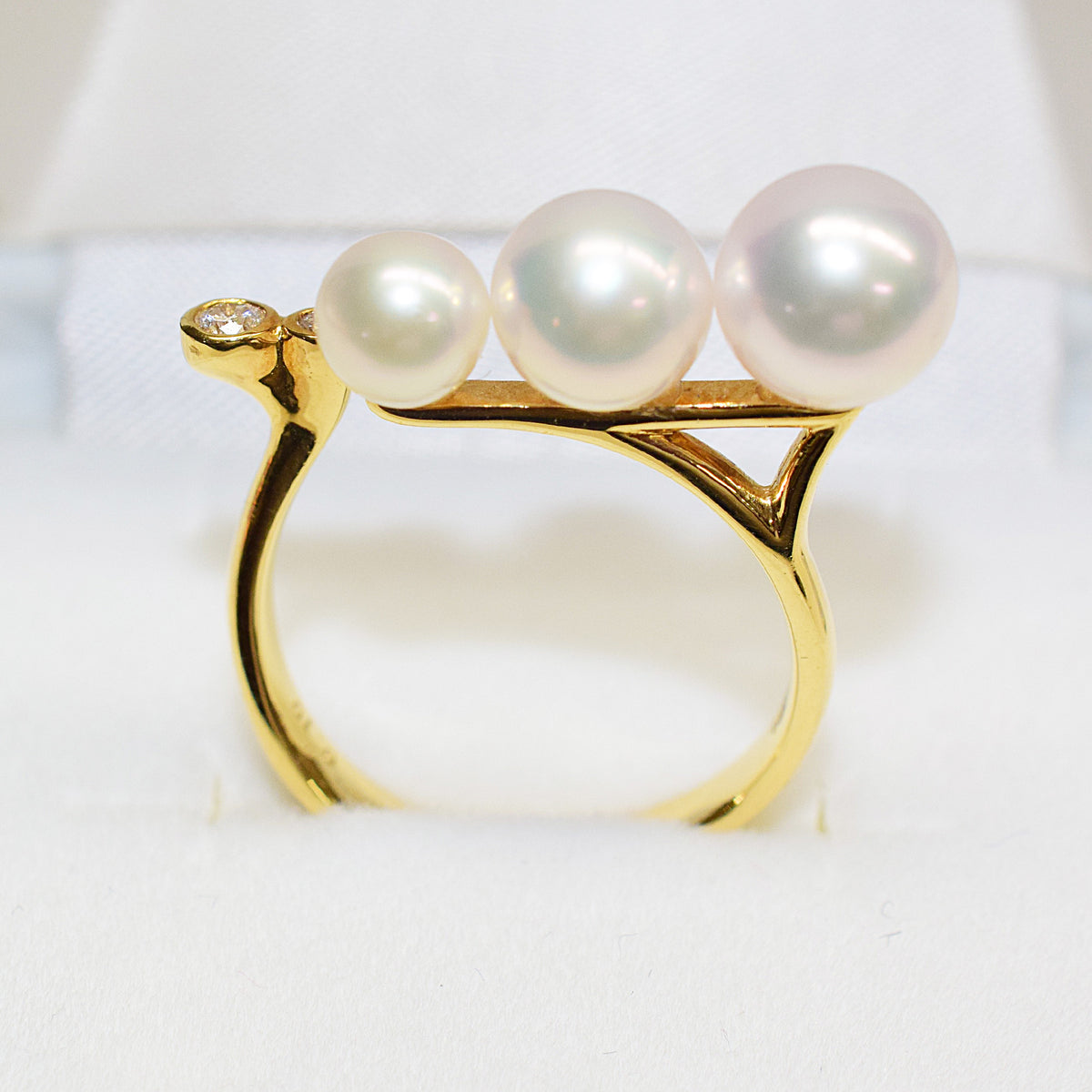 【K18】White pink 5mm & 6mm & 7mm Diamond 0.08ct Ring Akoya Pearl From Japan reenspearl Sea Real akoyapearl