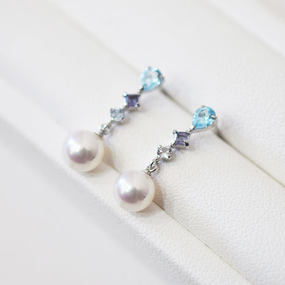 Hanadama rank Whitepink 5.5mm - 6.5mm K14WG Earrings Semi-precious stone Japan Blue topaz Iolite