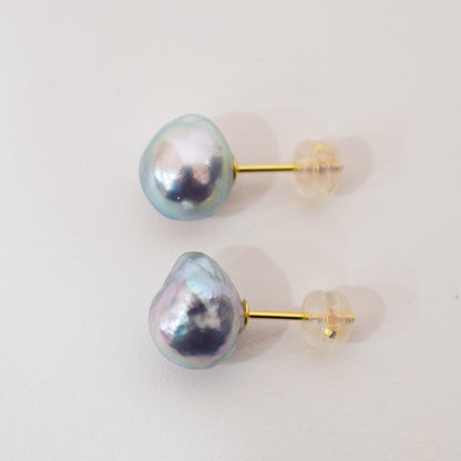 Limited to actual item Natural color akoya pearl Baroque pearl 9.5mm - 10mm 18K 14K Surgical Stainless Steel stud Earrings Japan akoyapearl