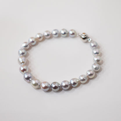 Actual product 7mm - 8mm Natural color Baroque Akoya Pearl Bracelet 7.08inch Japan AkoyaPearl SV925 Wedding Japanese Seawater