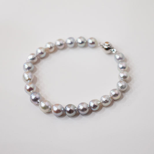 Actual product 7mm - 8mm Natural color Baroque Akoya Pearl Bracelet 7.08inch Japan AkoyaPearl SV925 Wedding Japanese Seawater