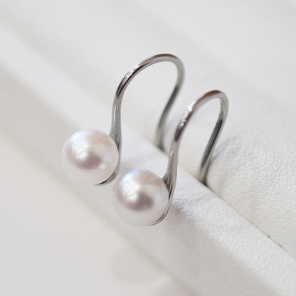 Actual product White pink akoya pearl 6mm - 6.5mm Surgical Stainless Steel Seawater Akoya Pearl Hook Earrings Japan
