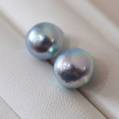 Limited to actual item Natural color akoya Baroque pearl 9.5mm - 10mm Surgical Stainless Steel Seawater Akoya Pearl Stud Earrings Japan