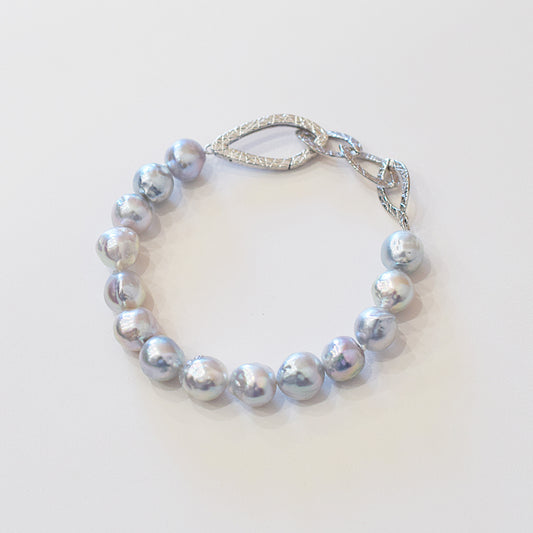 Limited to actual item 9mm - 10mm Natural color Baroque Akoya Pearl Bracelet 7.87inch Japan AkoyaPearl SV925 Wedding Japanese Seawater