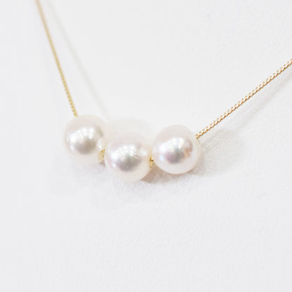 【K10 / K18】Rare White pink 5.5mm - 6.5mm Seawater Real 3pc Akoya Pearl necklace AkoyaPearl Japan あこや 真珠