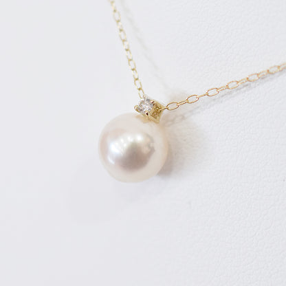 Hanadama rank White pink 8mm - 9.5mm Birthstone Diamond 10K pendant necklace Akoya Pearl Real Japan Seawater pearl