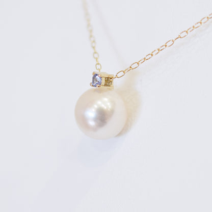 Hanadama rank White pink 8mm - 9.5mm Birthstone Tanzanite 10K pendant necklace Akoya Pearl Real Japan Seawater pearl