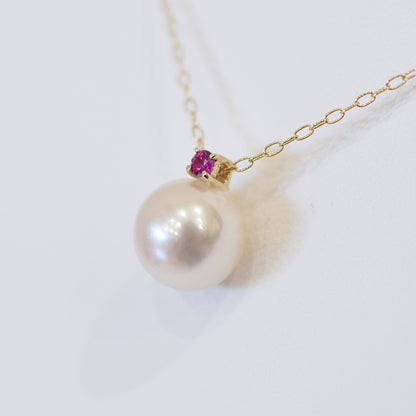 Hanadama rank White pink 8mm - 9.5mm Birthstone Ruby 10K pendant necklace Akoya Pearl Real Japan Seawater pearl