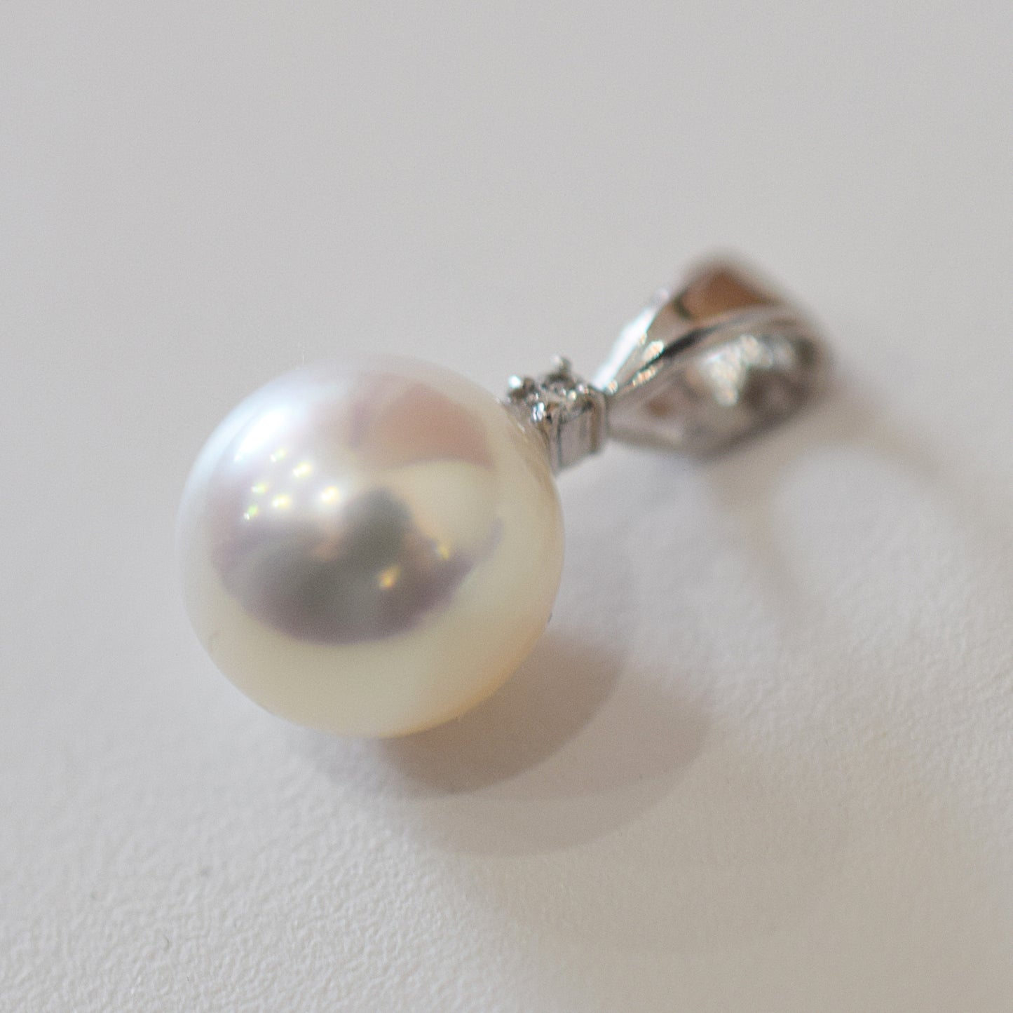 Limited to actual item penrant top Only 9.3mm 14K WG White pink Seawater Real akoya Pearl Japan birthday あこや 真珠 reenspearl