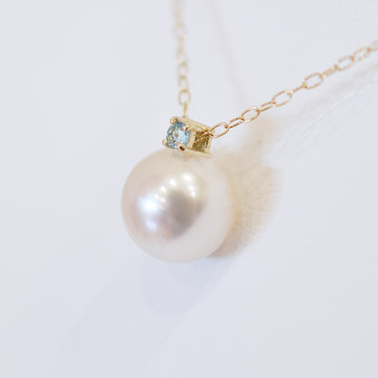 Hanadama rank White pink 8mm - 9.5mm Birthstone Blue Topaz 10K pendant necklace Akoya Pearl Real Japan Seawater pearl